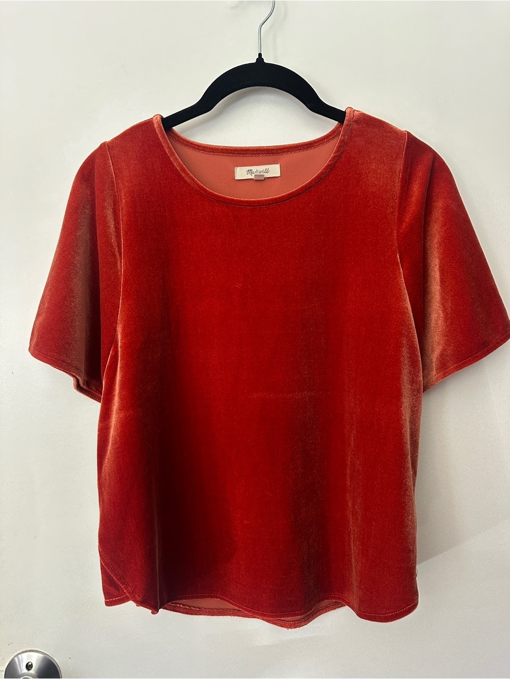 Madewell Velvet Short-Sleeve Top - Rust Red - Picture 2 of 6